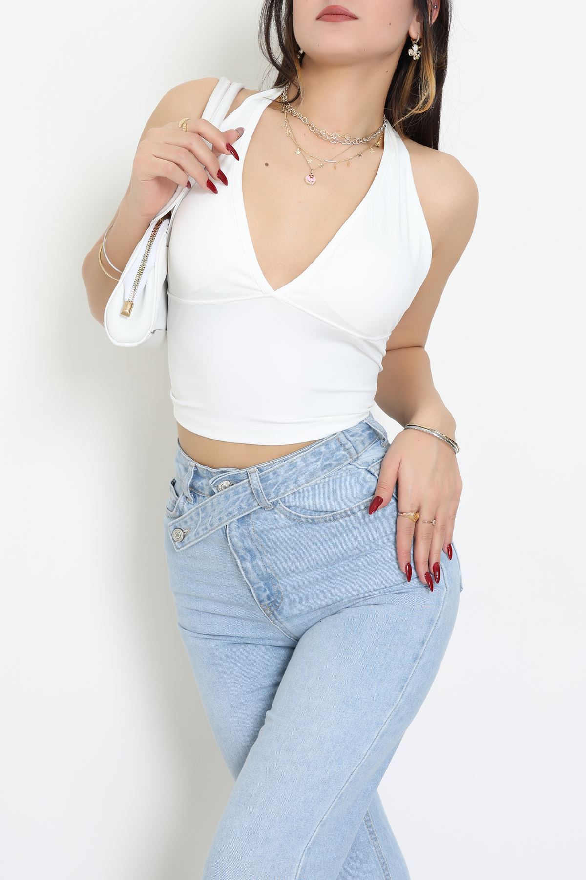 Dalgıç Kumaş Kaplı Bluz Ekru - 9052.125.