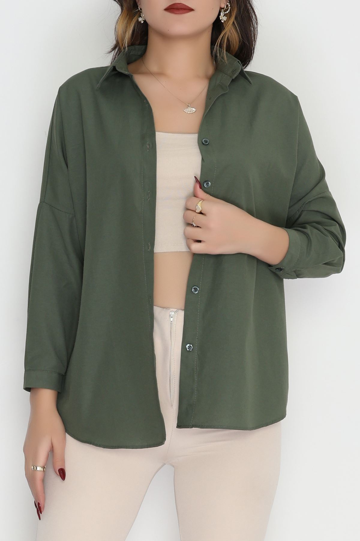 Terikoton Oversize Gömlek Açıkhaki - 30840.1949.