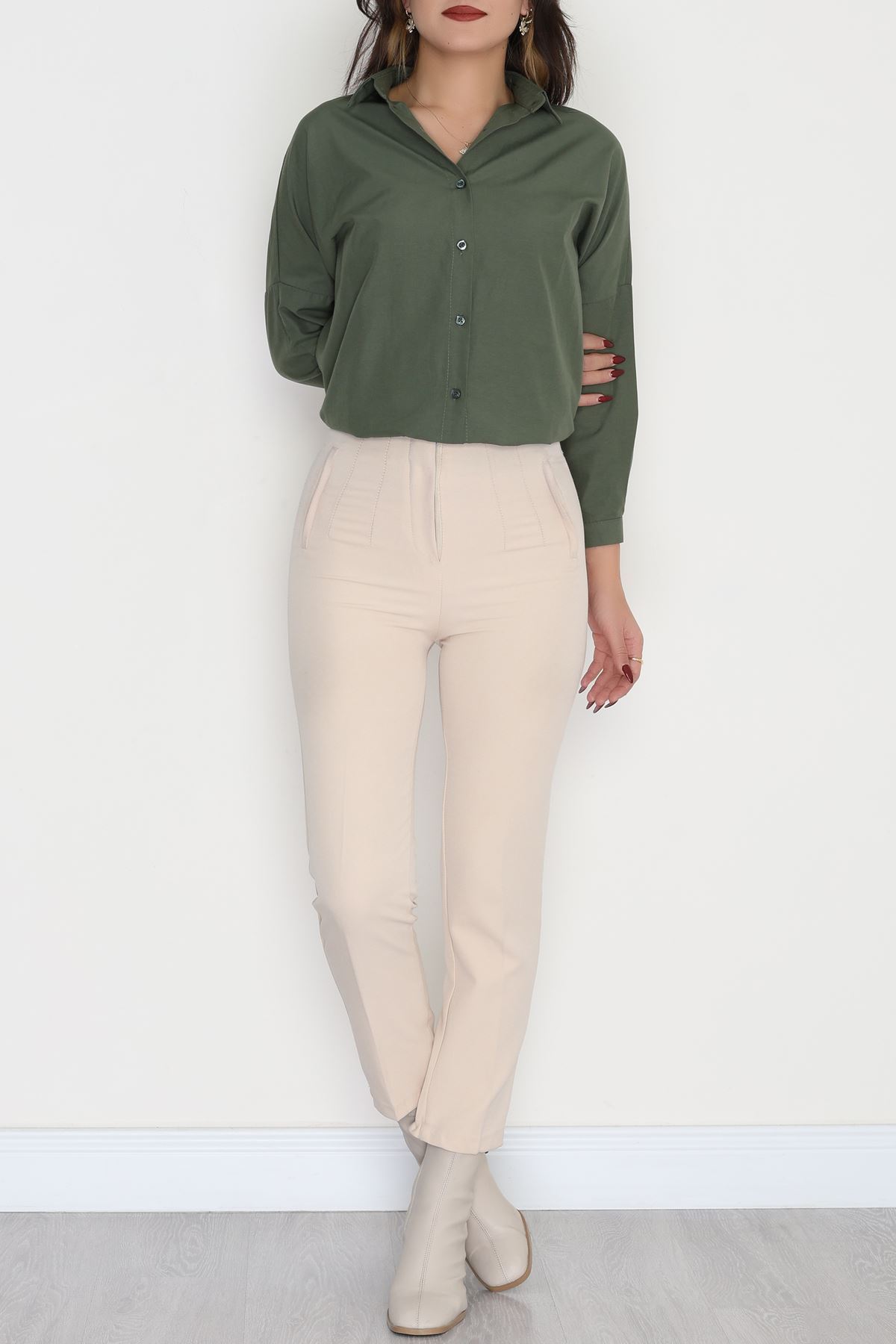 Terikoton Oversize Gömlek Açıkhaki - 30840.1949.