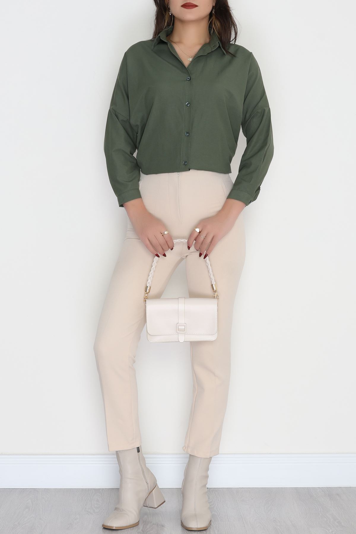 Terikoton Oversize Gömlek Açıkhaki - 30840.1949.