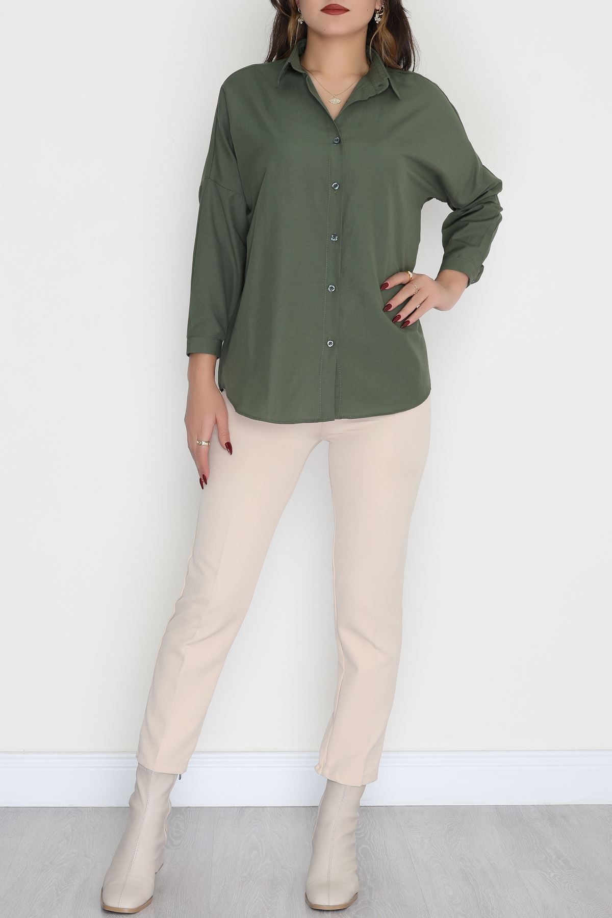 Terikoton Oversize Gömlek Açıkhaki - 30840.1949.