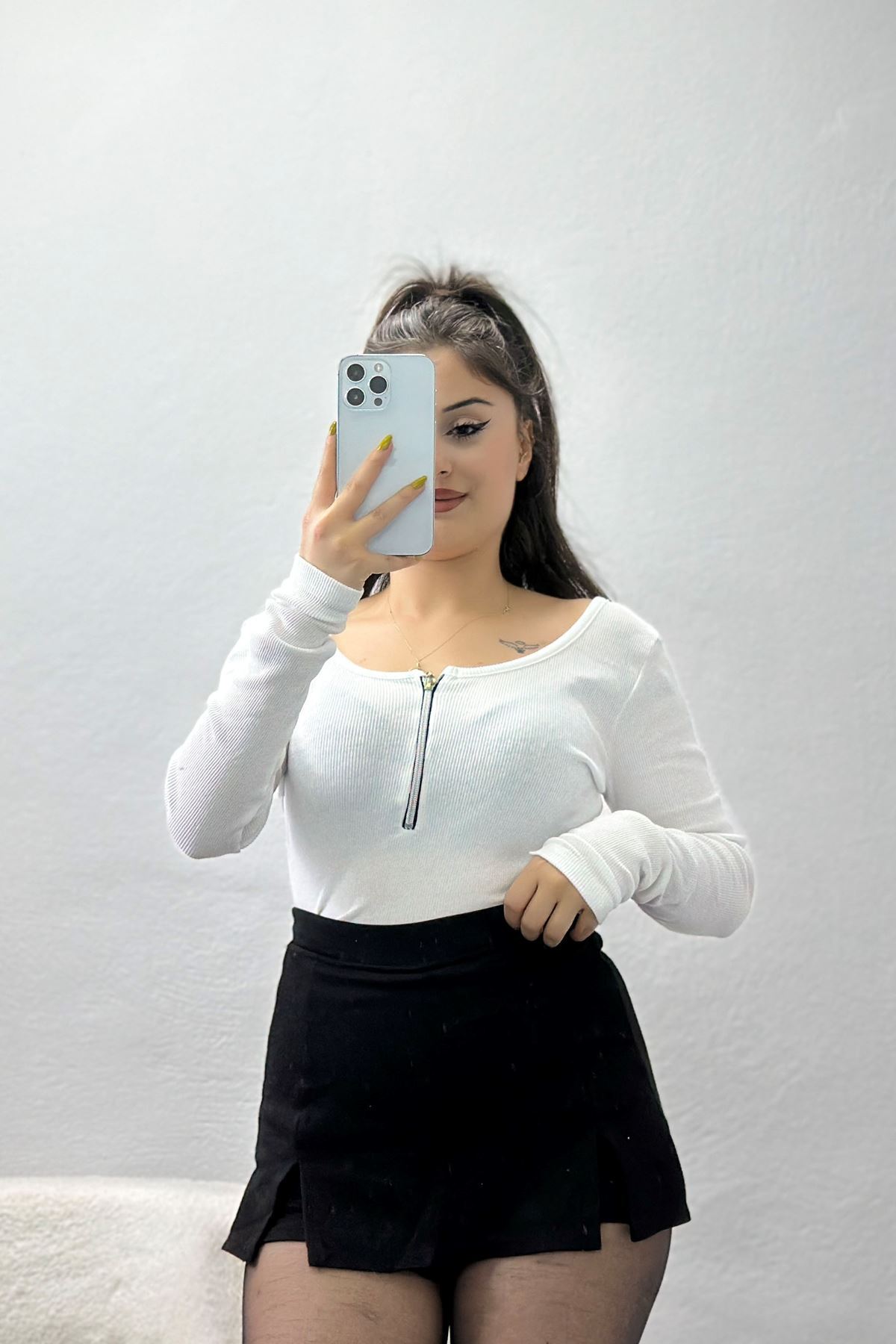 Fermuar Detaylı Kaşkorse Body Beyaz - 70673.599.