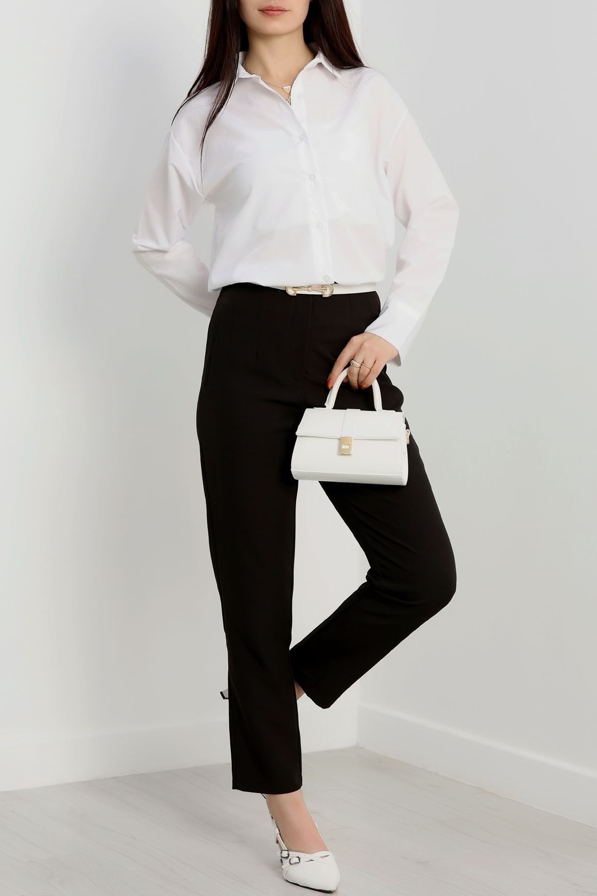 Terikoton Oversize Gömlek Beyaz - 30829.1949.