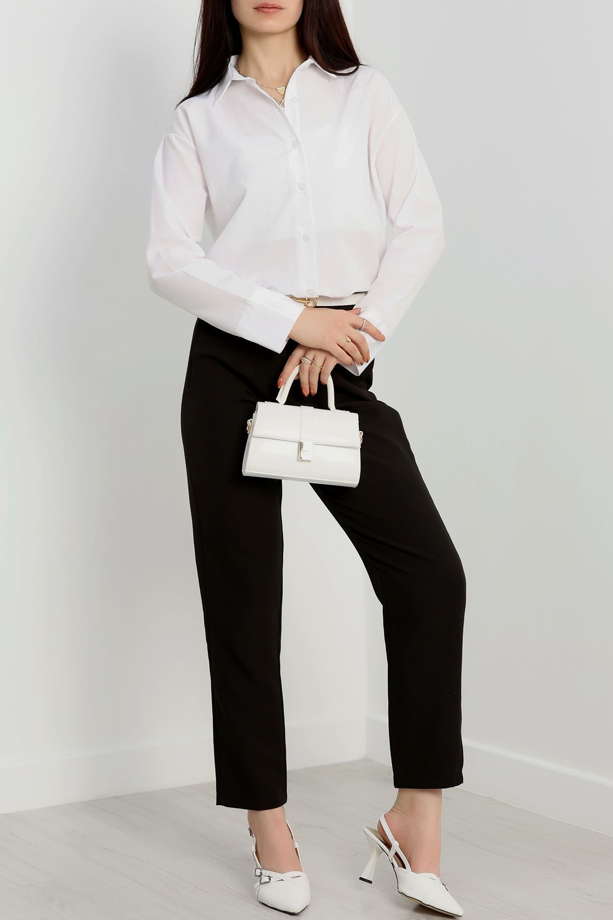 Terikoton Oversize Gömlek Beyaz - 30829.1949.