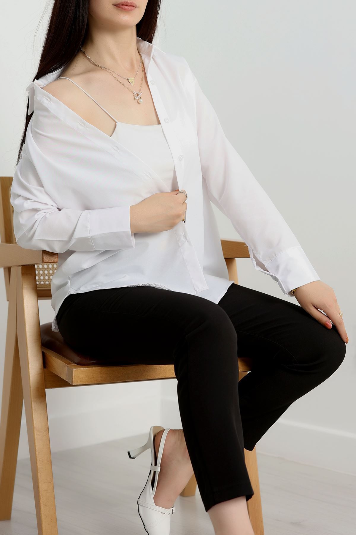 Terikoton Oversize Gömlek Beyaz - 30829.1949.