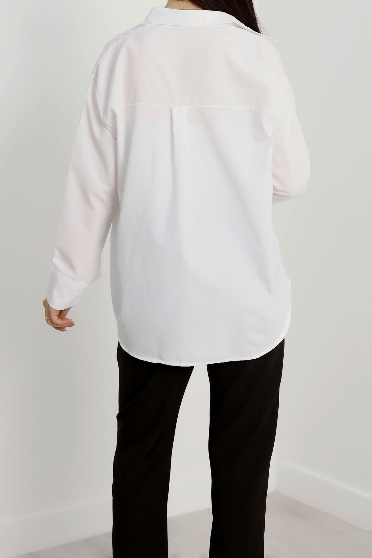 Terikoton Oversize Gömlek Beyaz - 30829.1949.