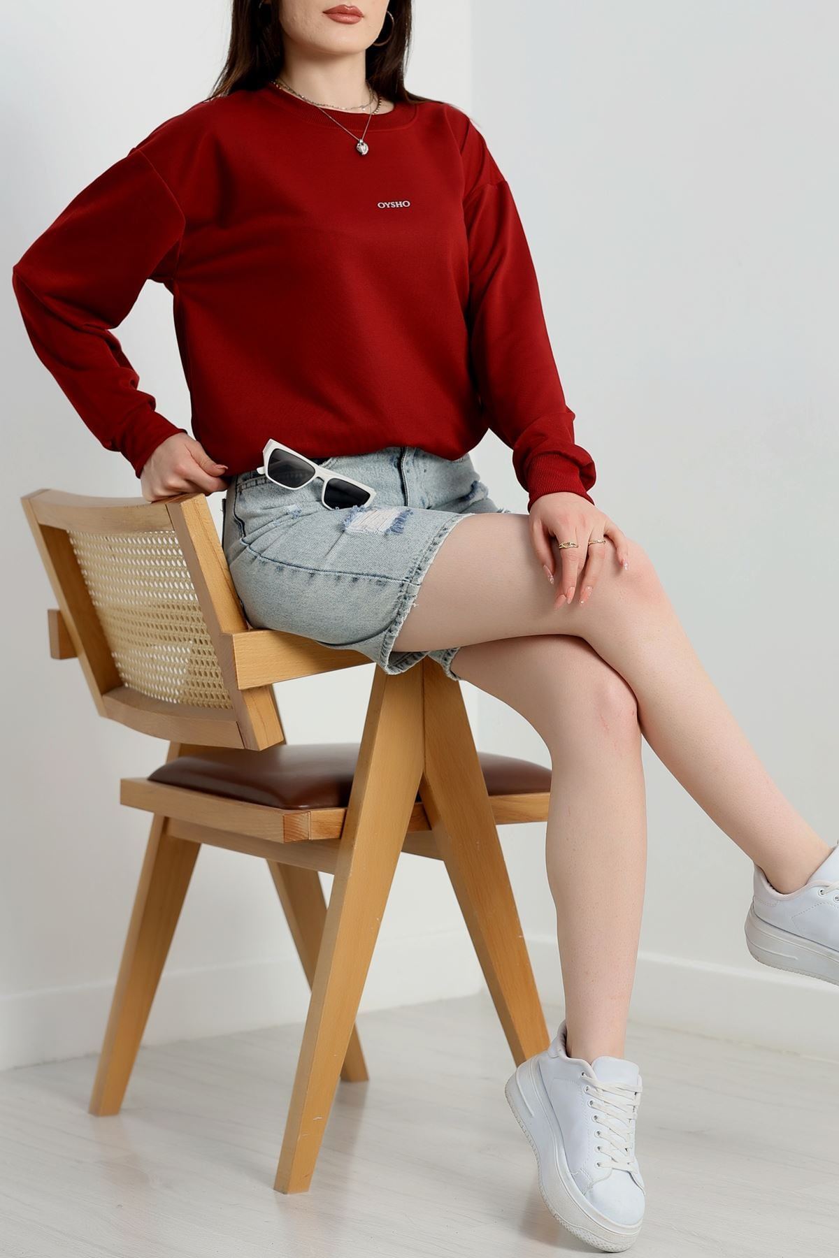 Baskılı 2 İplik Sweat Bordo - 20789.1878.