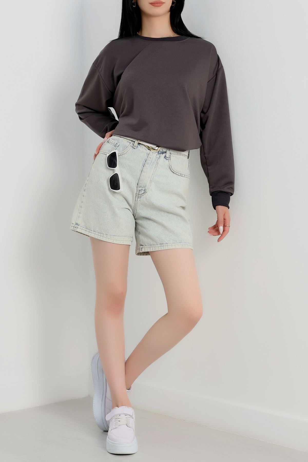 2 İp Bisiklet Yaka Sweat Antrasit - 20790.1878.