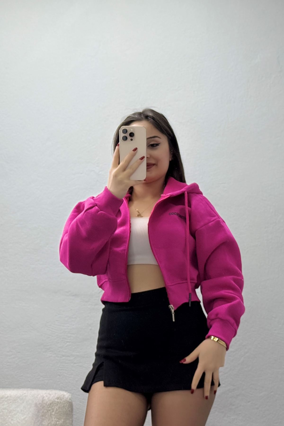 3 İplik Oversize Fermuarlı Sweat Fuşya - 42501.1878.