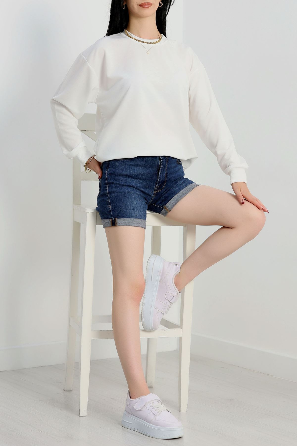 2 İp Bisiklet Yaka Sweat Ekru - 20790.1878.