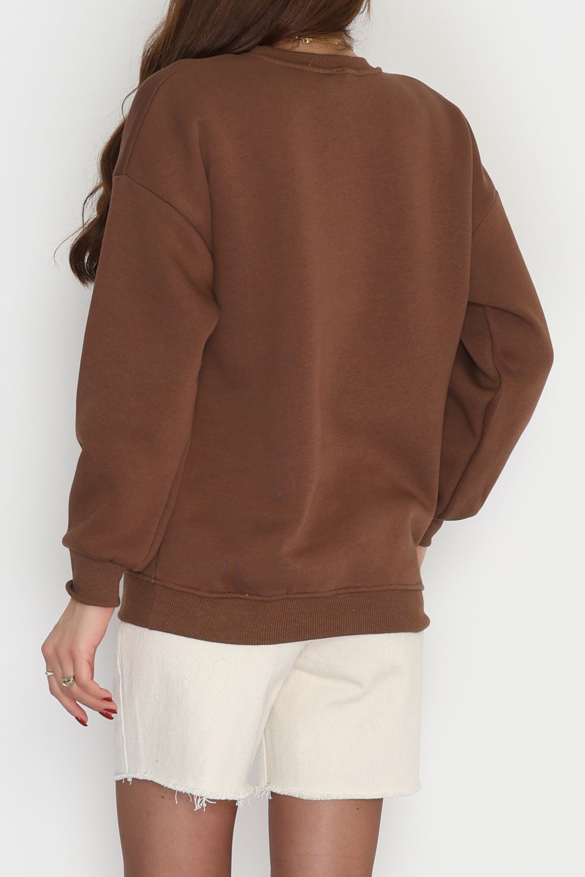 3 İplik Bisiklet Yaka Sweat Kahve - 42237.1878.