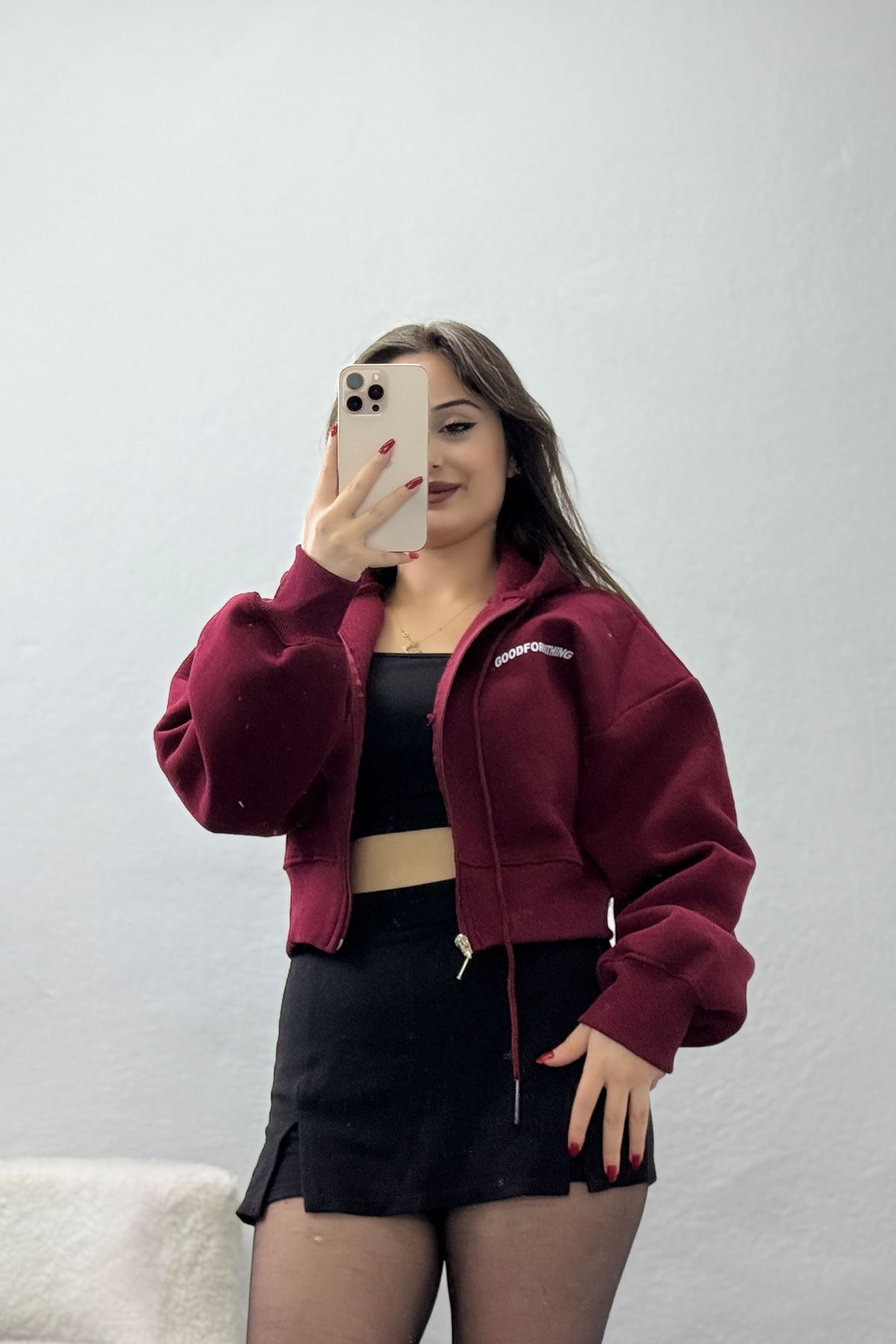 3 İplik Şardonlu Fermuarlı Sweat Bordo - 42501.1878.