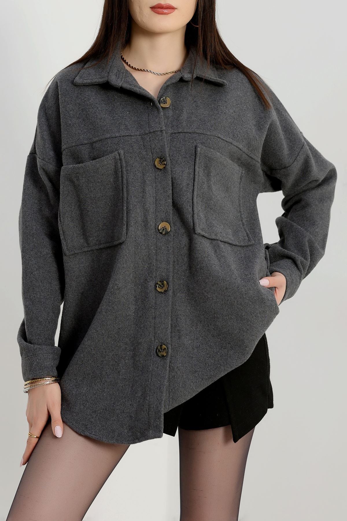 Çift Cep Kaşe Gömlek Antrasit - 20258.1775.