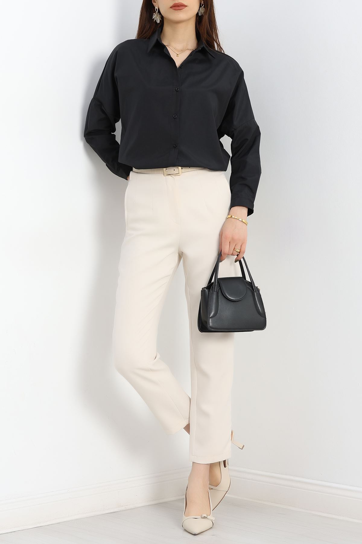 Terikoton Oversize Gömlek Siyah - 30840.1949.