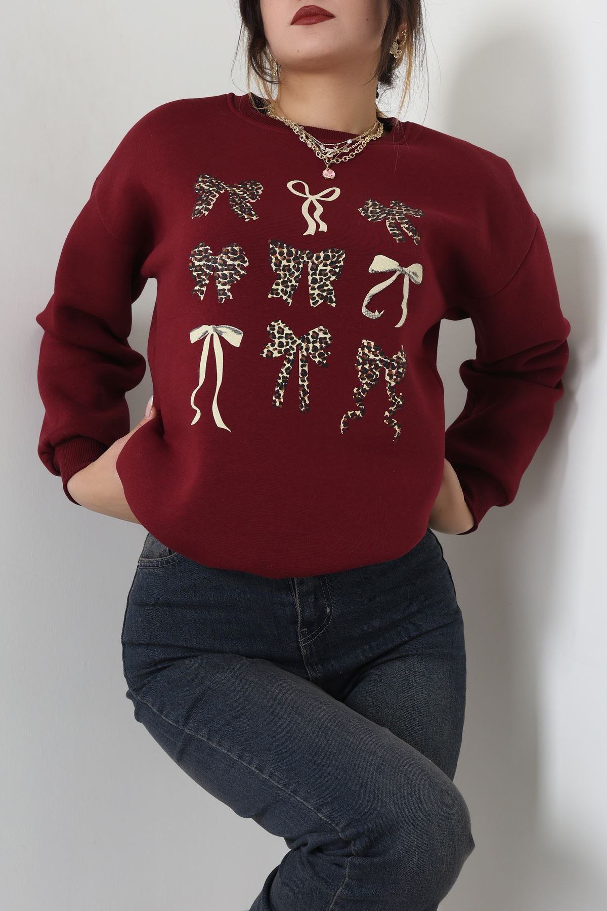 3 İplik Baskılı Sweat Bordo - 42244.1878.