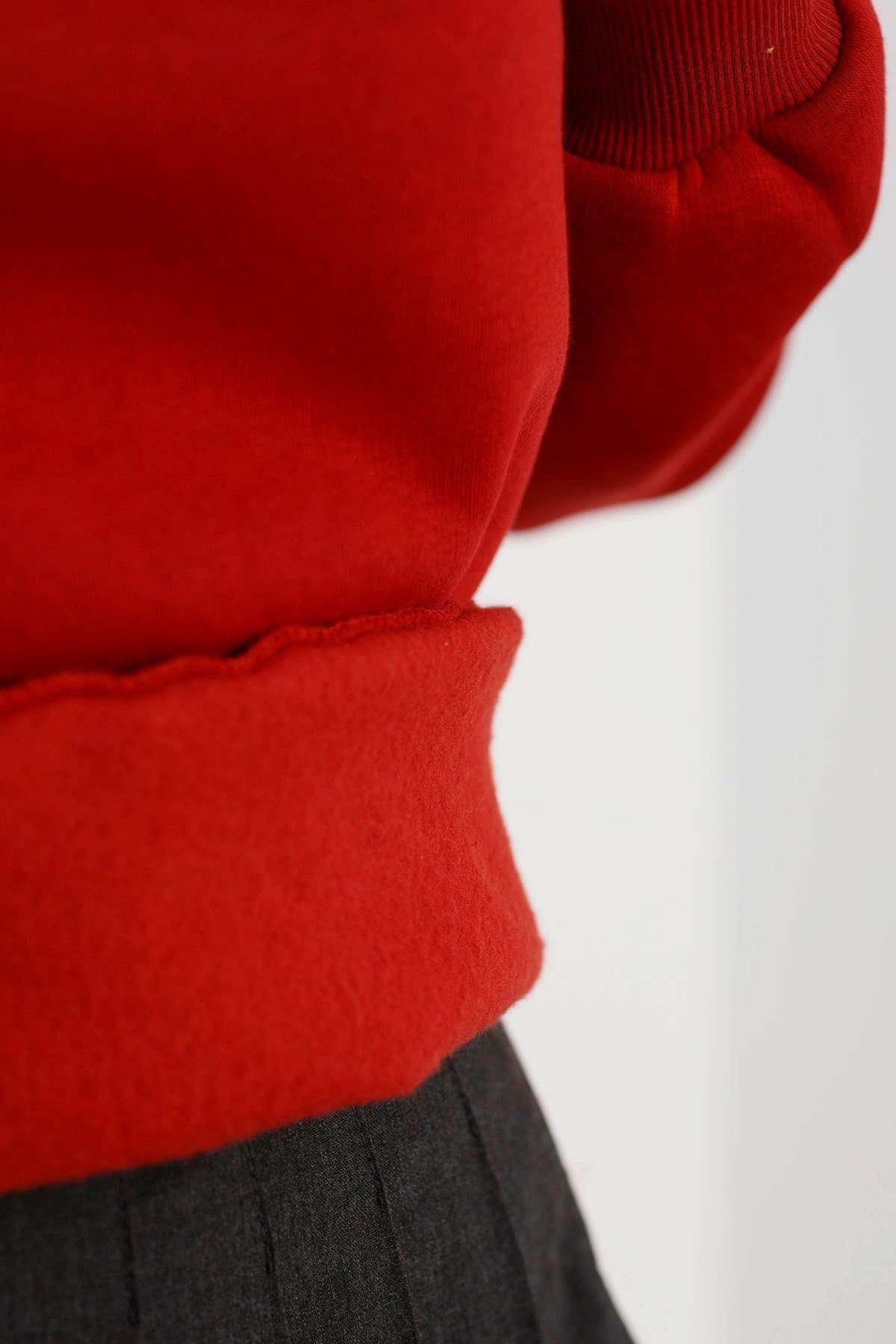 3 İplik Kapşonlu Baskılı Sweat Bordo - 42232.1878.