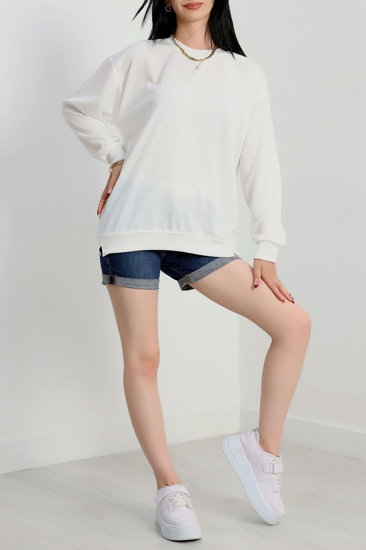 2 İp Bisiklet Yaka Sweat Ekru - 20790.1878.