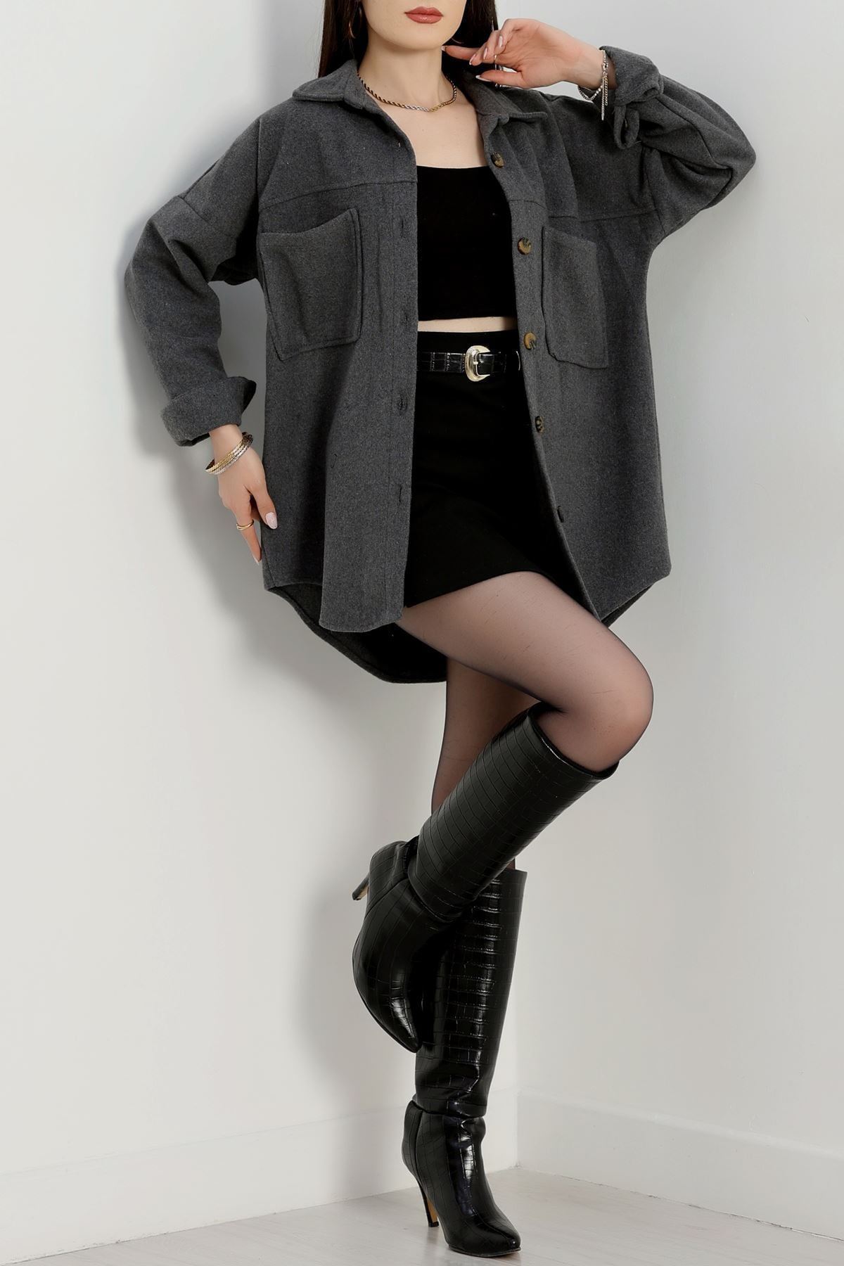 Çift Cep Kaşe Gömlek Antrasit - 20258.1775.