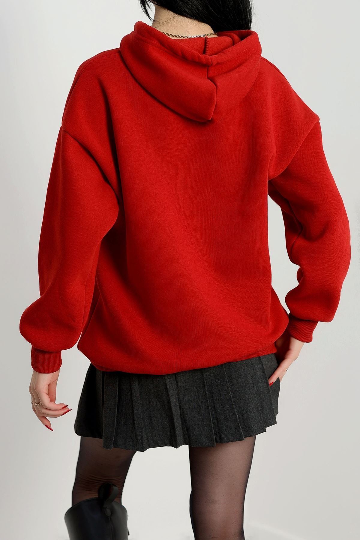 3 İplik Kapşonlu Baskılı Sweat Bordo - 42232.1878.