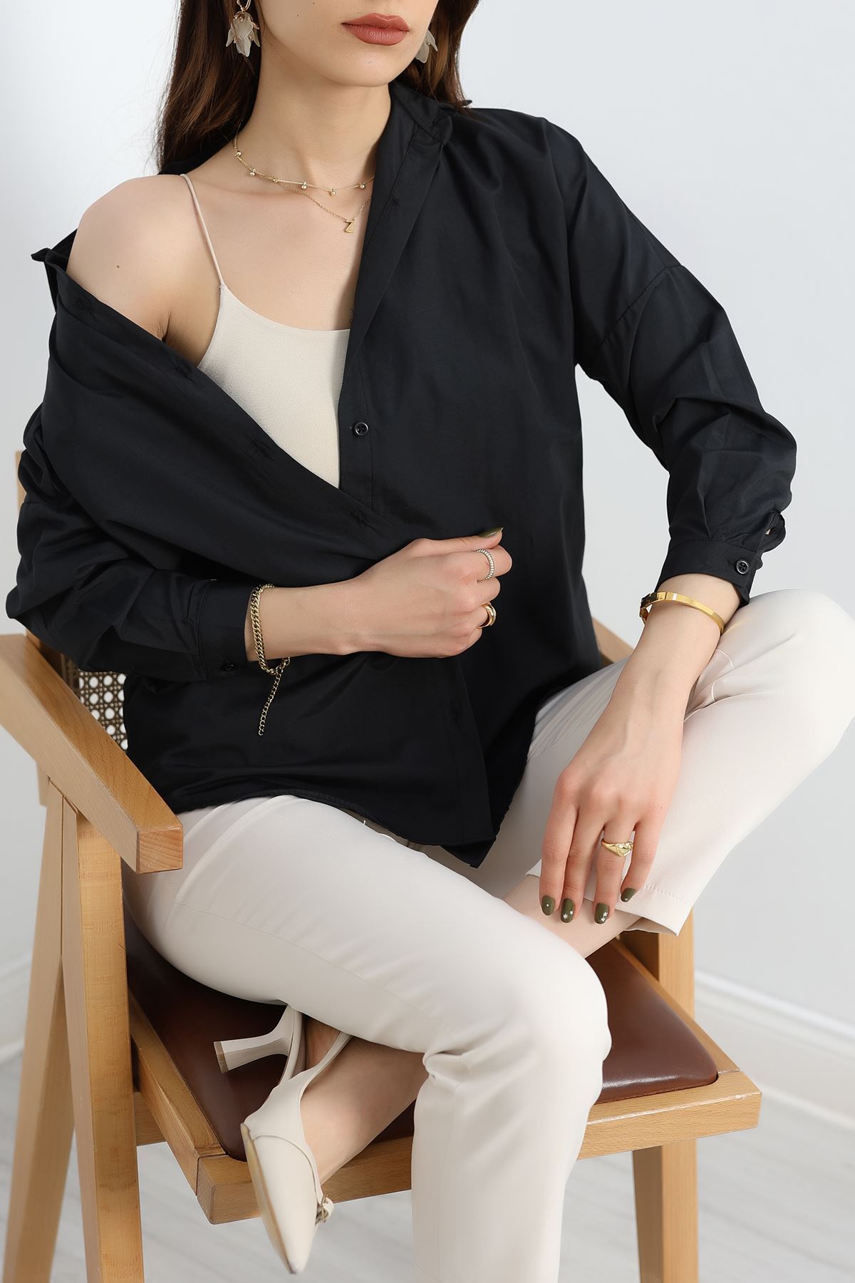 Terikoton Oversize Gömlek Siyah - 30840.1949.