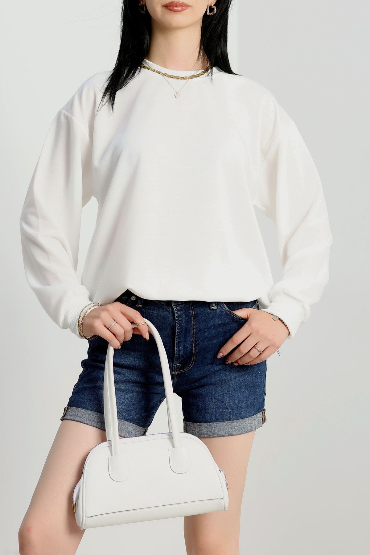 2 İp Bisiklet Yaka Sweat Ekru - 20790.1878.