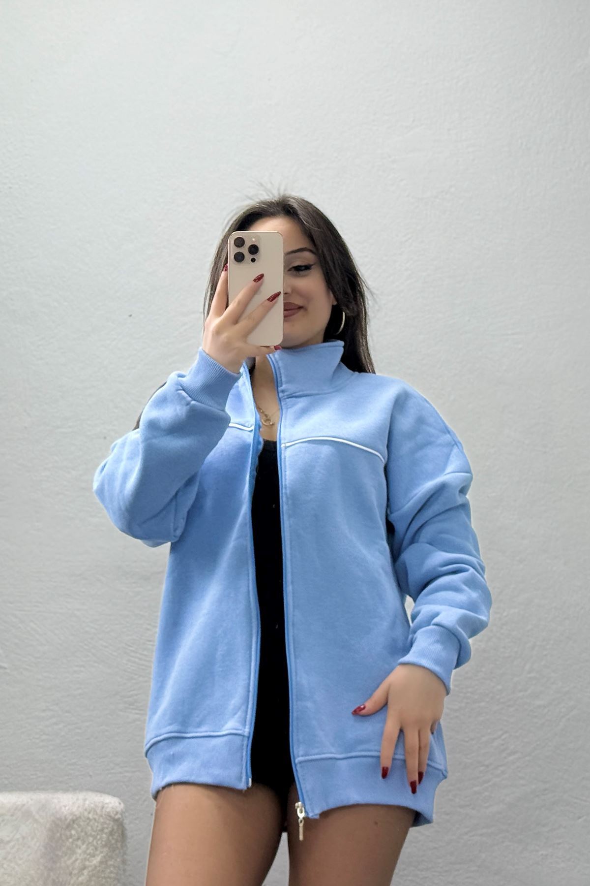 3 İplik Kompakt Oversize Biye Detaylı Sweat Bebemavi - 42505.1878.