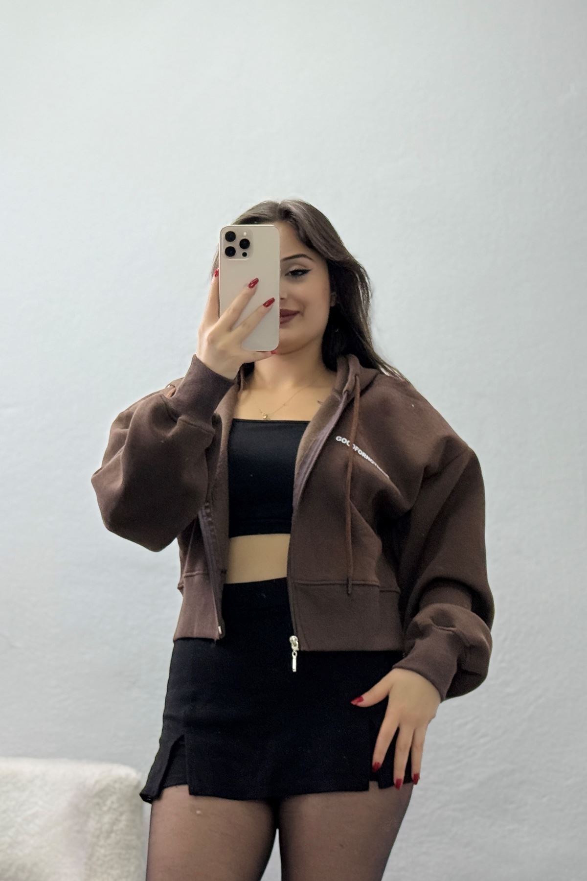 3 İplik Şardonlu Fermuarlı Sweat Kahve - 42501.1878.