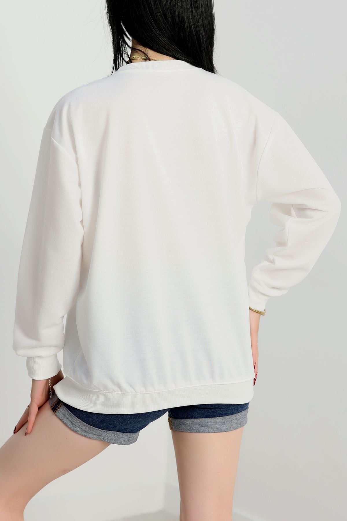2 İp Bisiklet Yaka Sweat Ekru - 20790.1878.