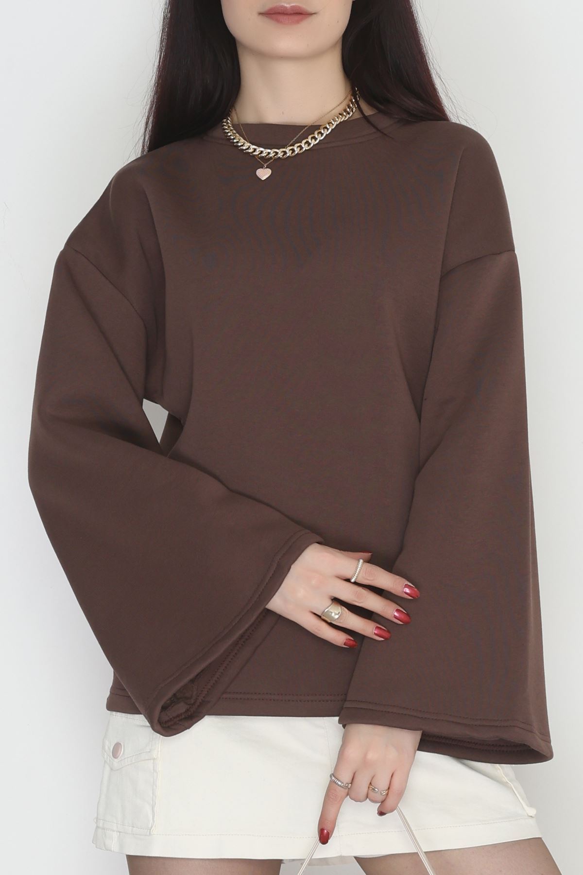 3 İplik Şardonlu İspanyol Kol Sweat Kahve - 42606.1878.