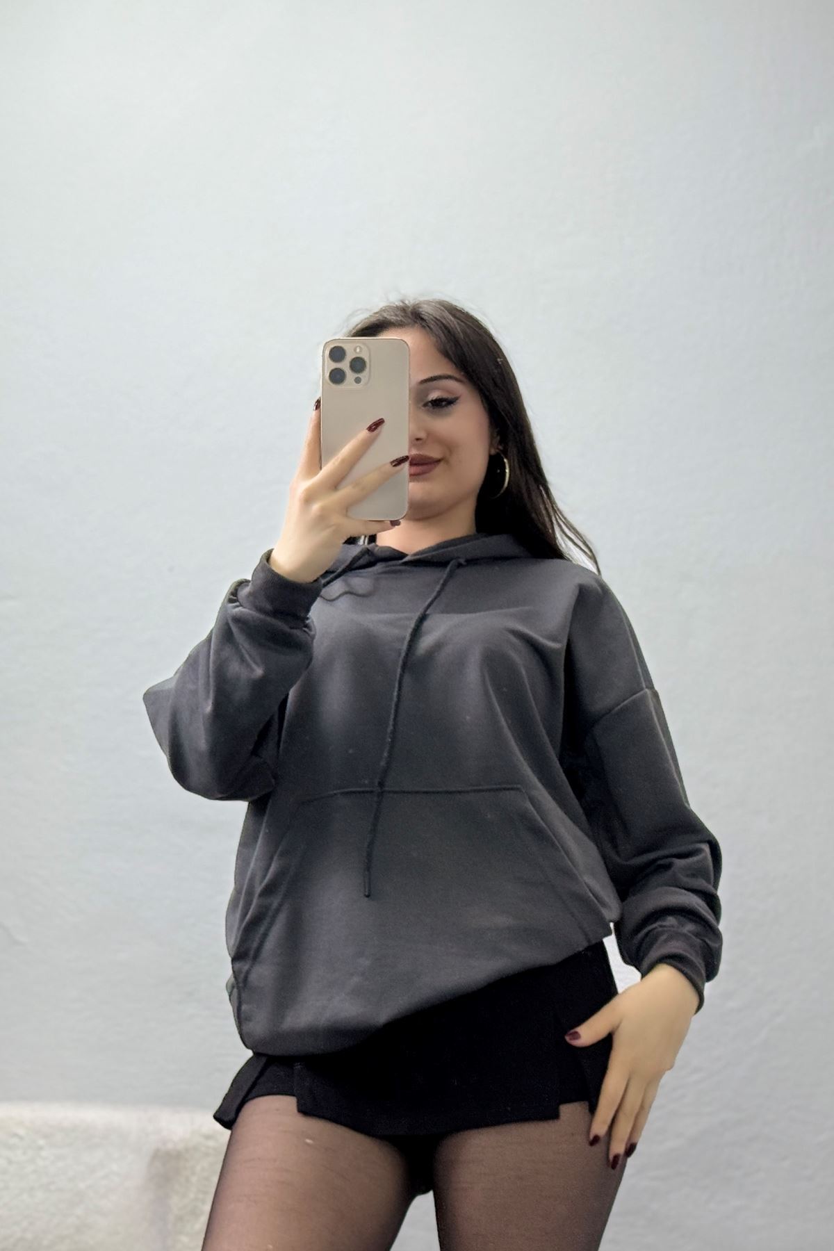 2 İplik Kapşonlu Kanguru Cepli Sweat Antrasit - 30090.1878.