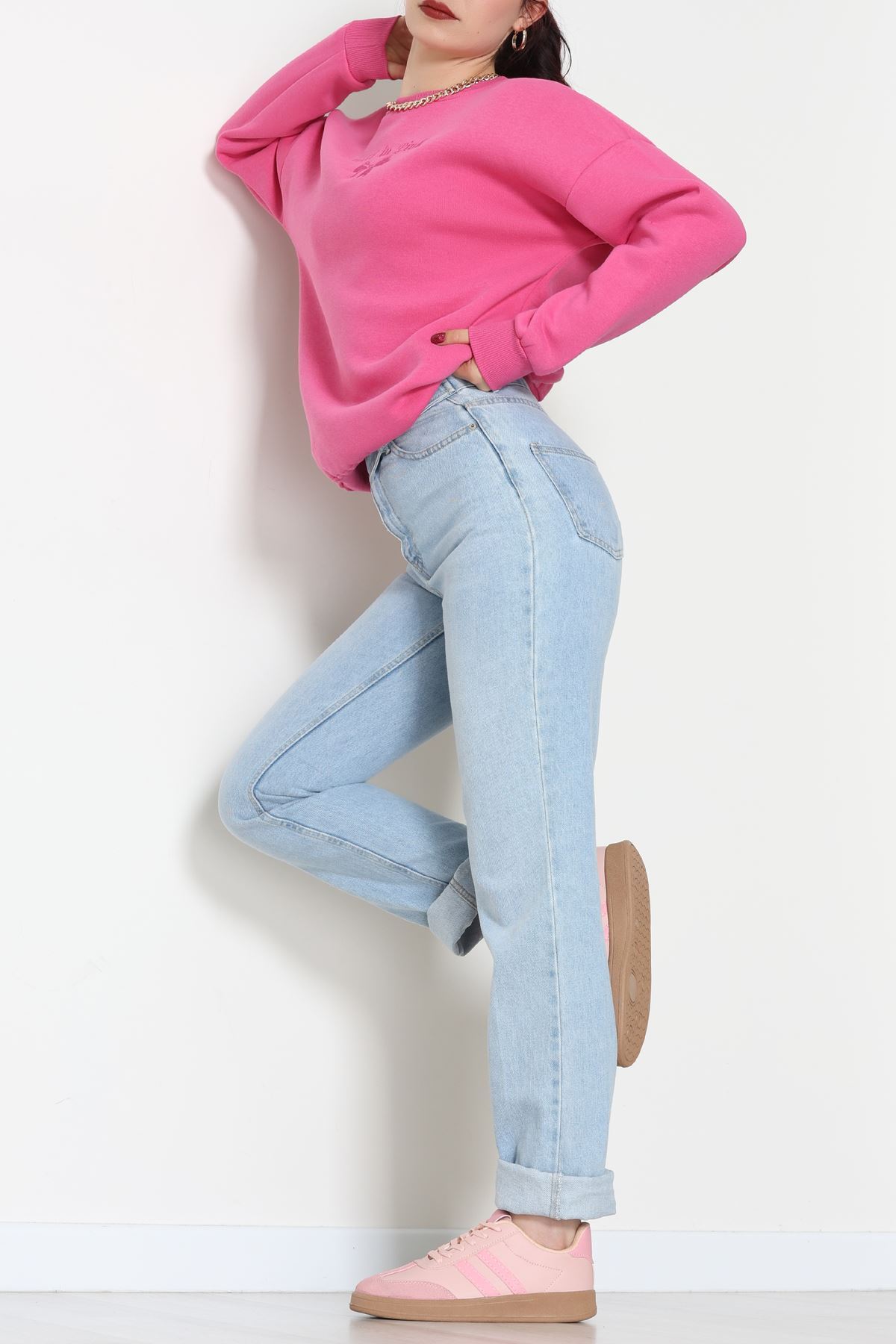 3 İplik Bisiklet Yaka Sweat Fuşya - 42242.1878.