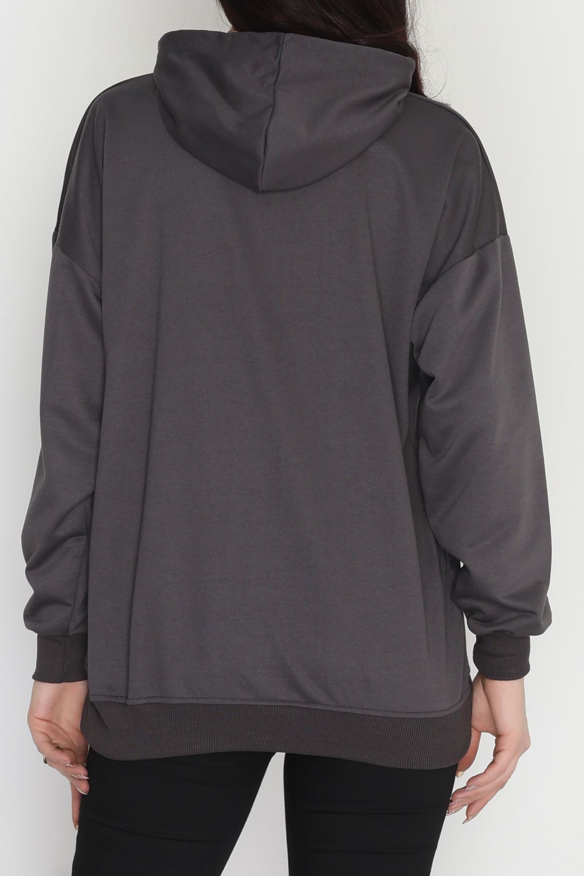 2 İplik Kapşonlu Baskılı Sweatshirt Antrasit - 31316.1878.