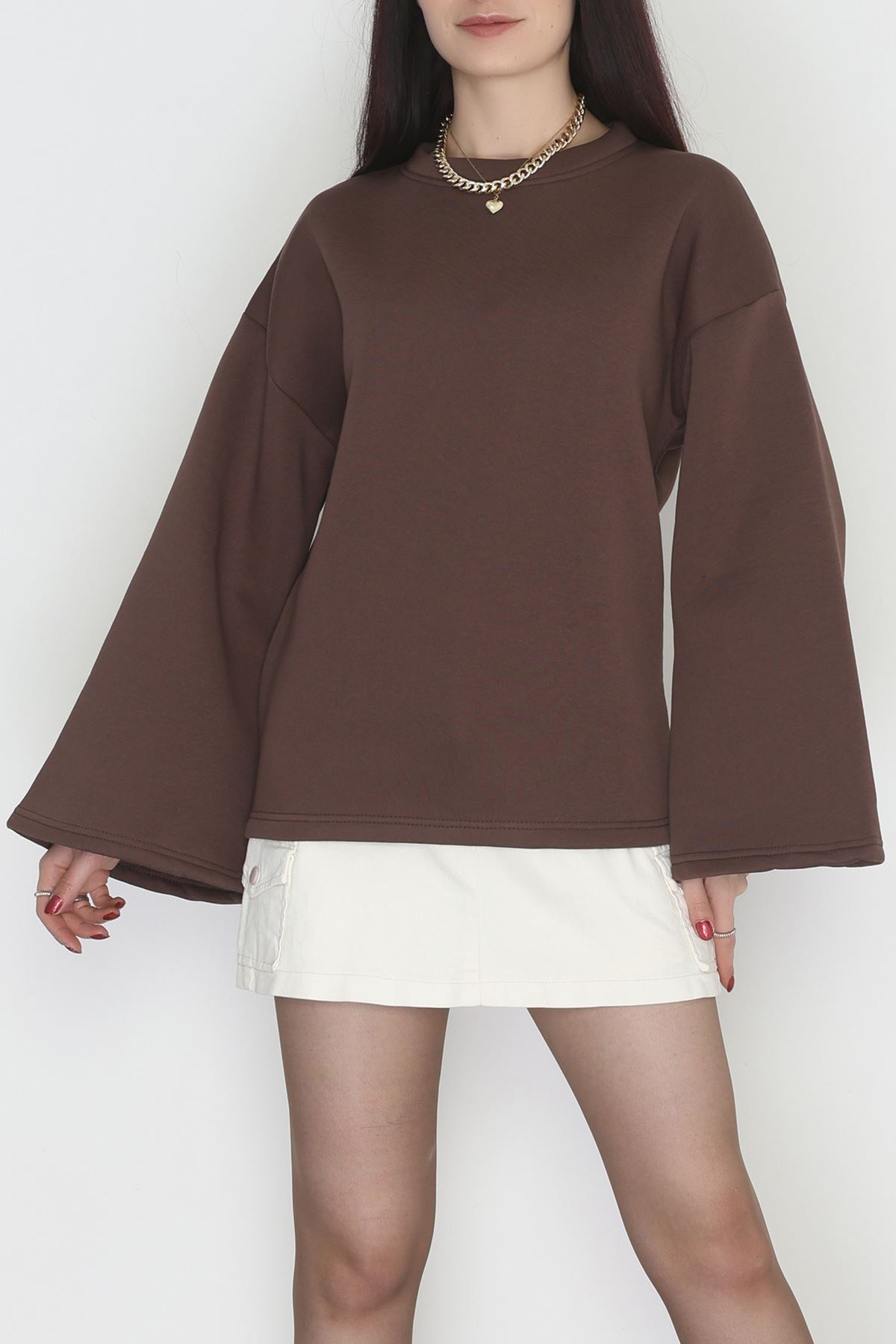 3 İplik Şardonlu İspanyol Kol Sweat Kahve - 42606.1878.