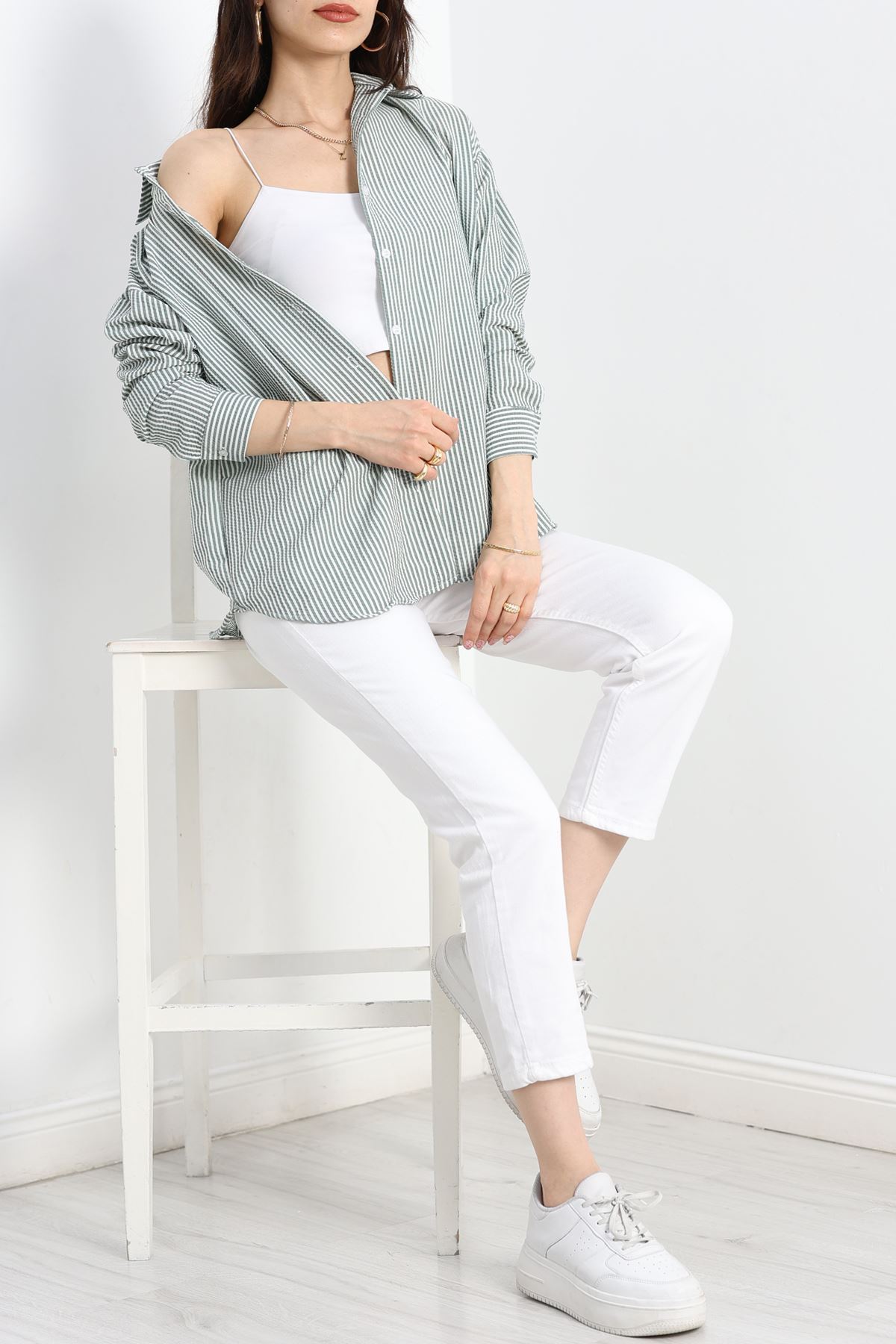 Çizgili Gofre Gömlek Haki - 80020.147.