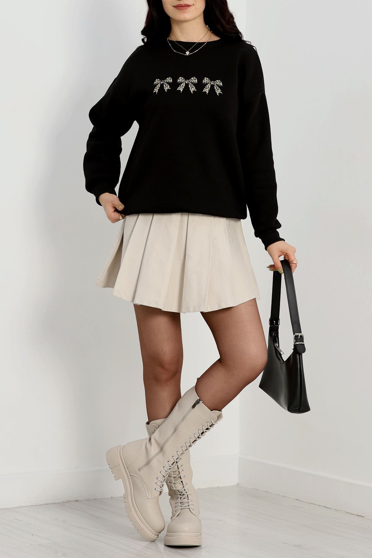 3 İplik Bisiklet Yaka Sweat Siyah - 42241.1878.