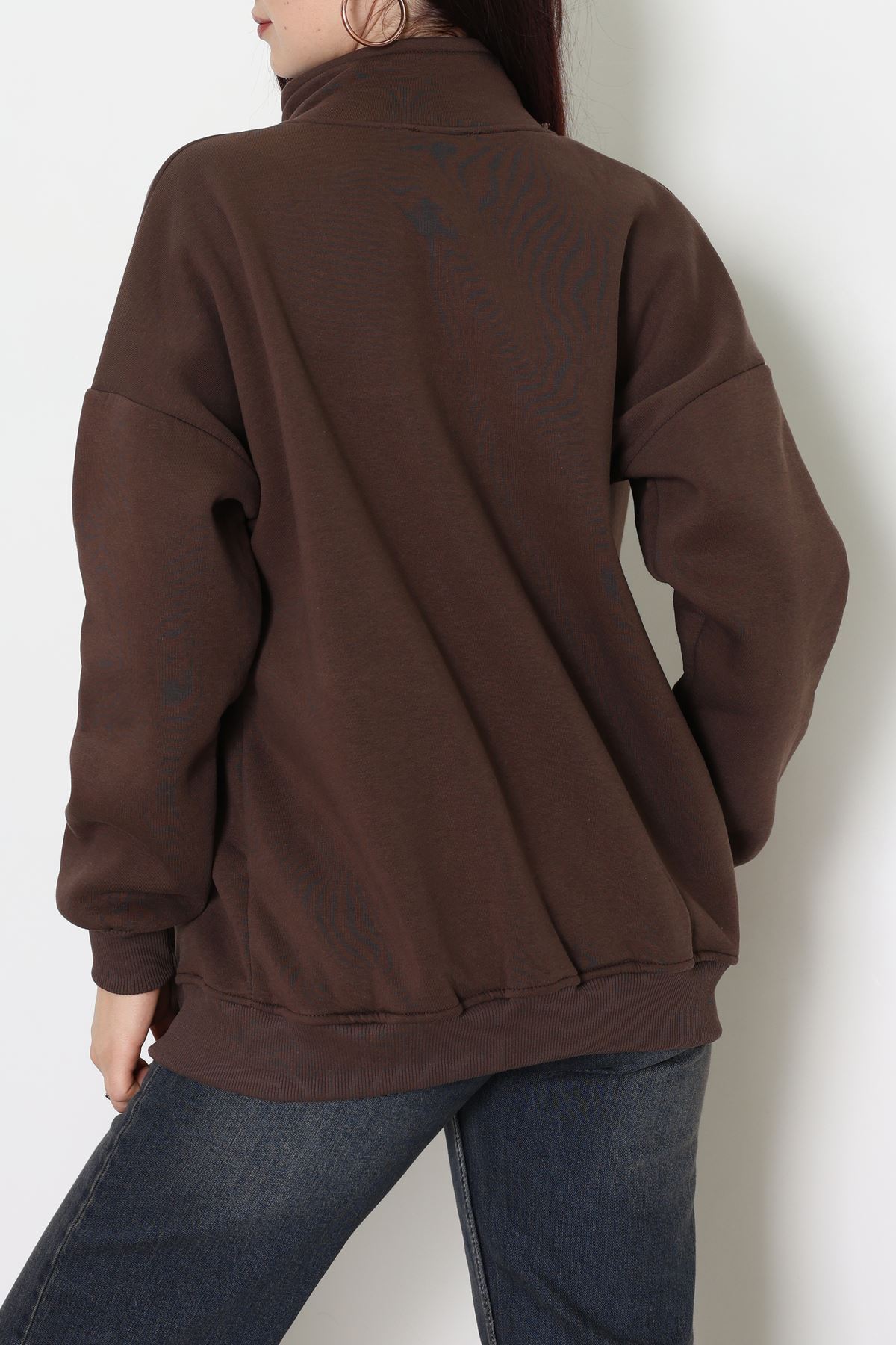 3 İplik Kompakt Oversize Biye Detaylı Sweat Kahve - 42505.1878.
