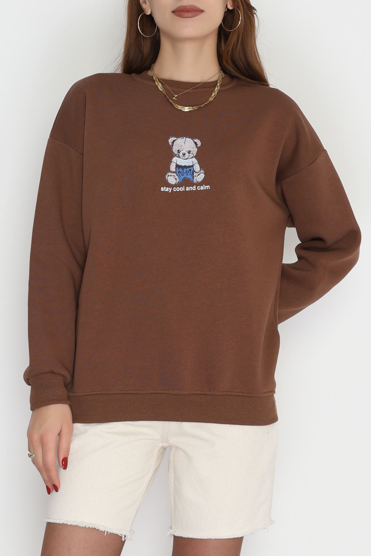 3 İplik Bisiklet Yaka Sweat Kahve - 42237.1878.