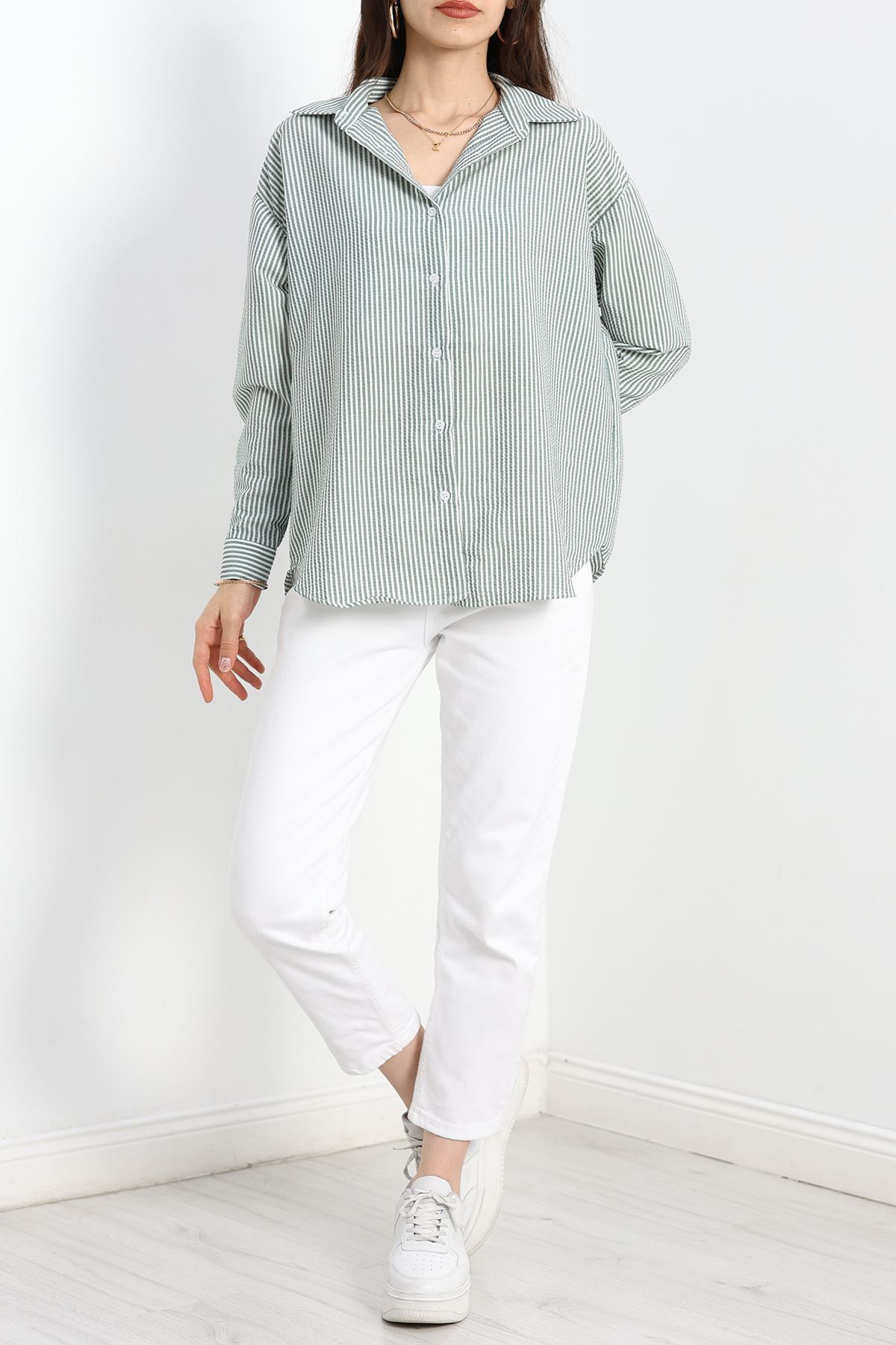 Çizgili Gofre Gömlek Haki - 80020.147.