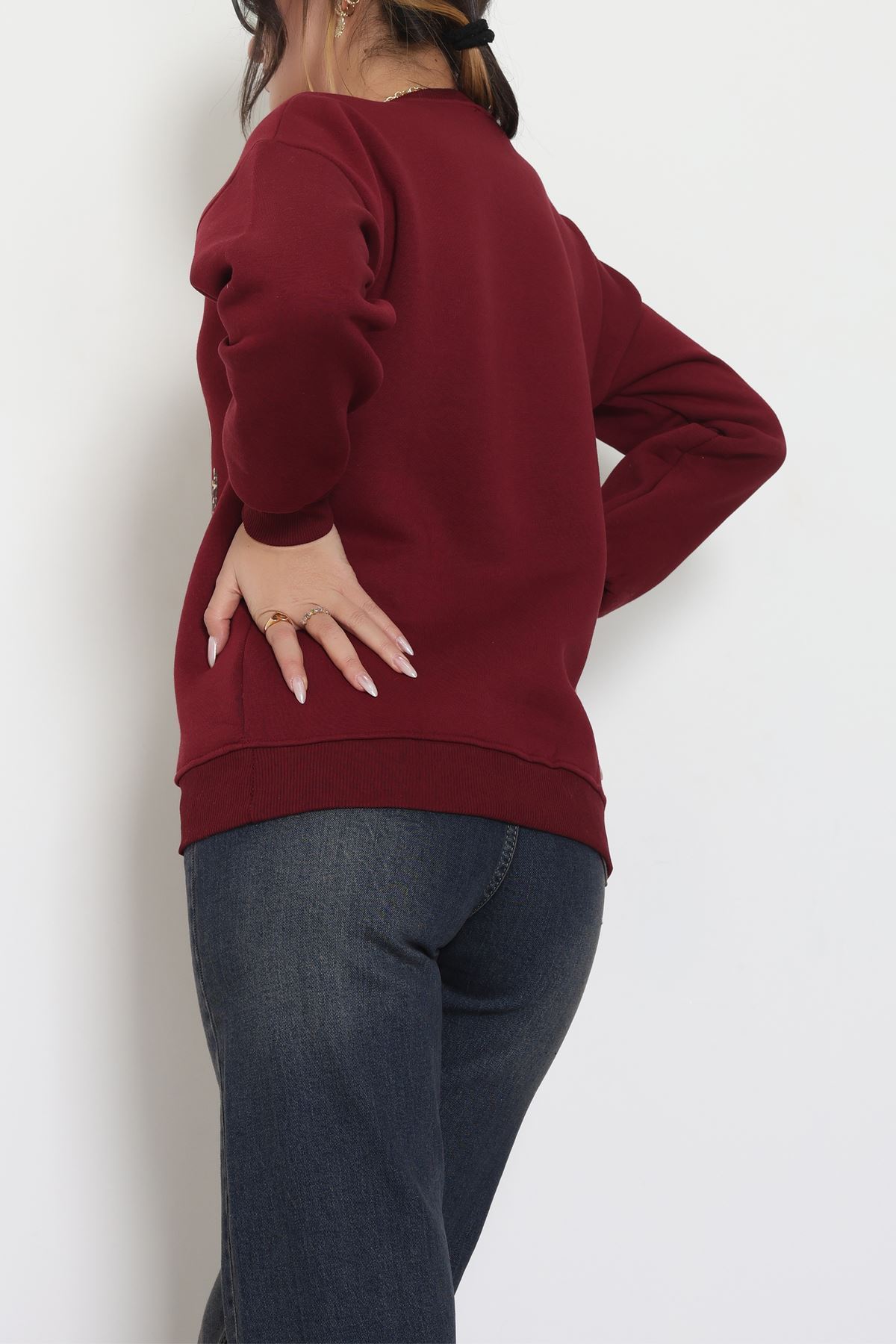 3 İplik Baskılı Sweat Bordo - 42244.1878.