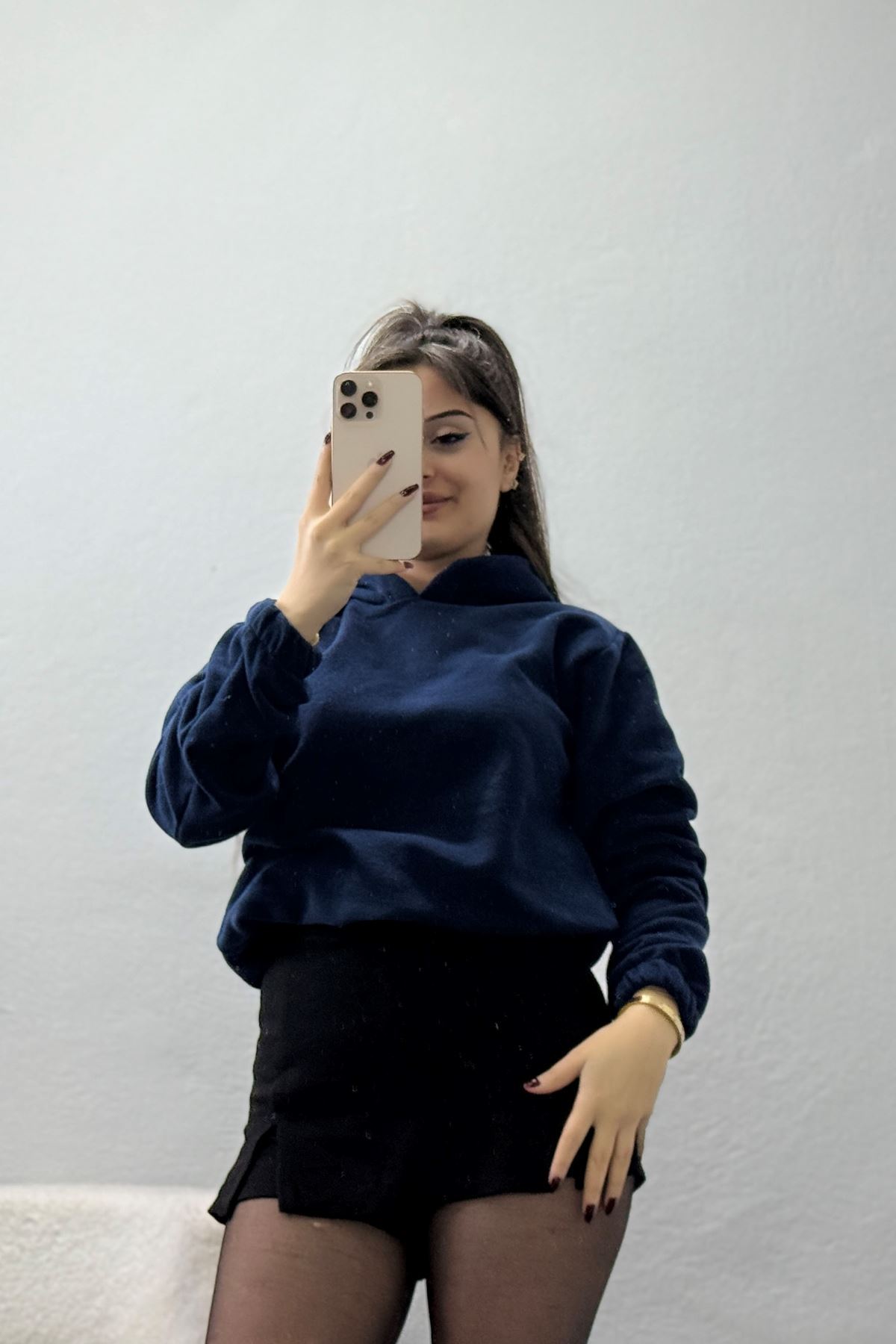 Bel Lastikli Kapşonlu Polar Sweat Lacivert - 52035.053.