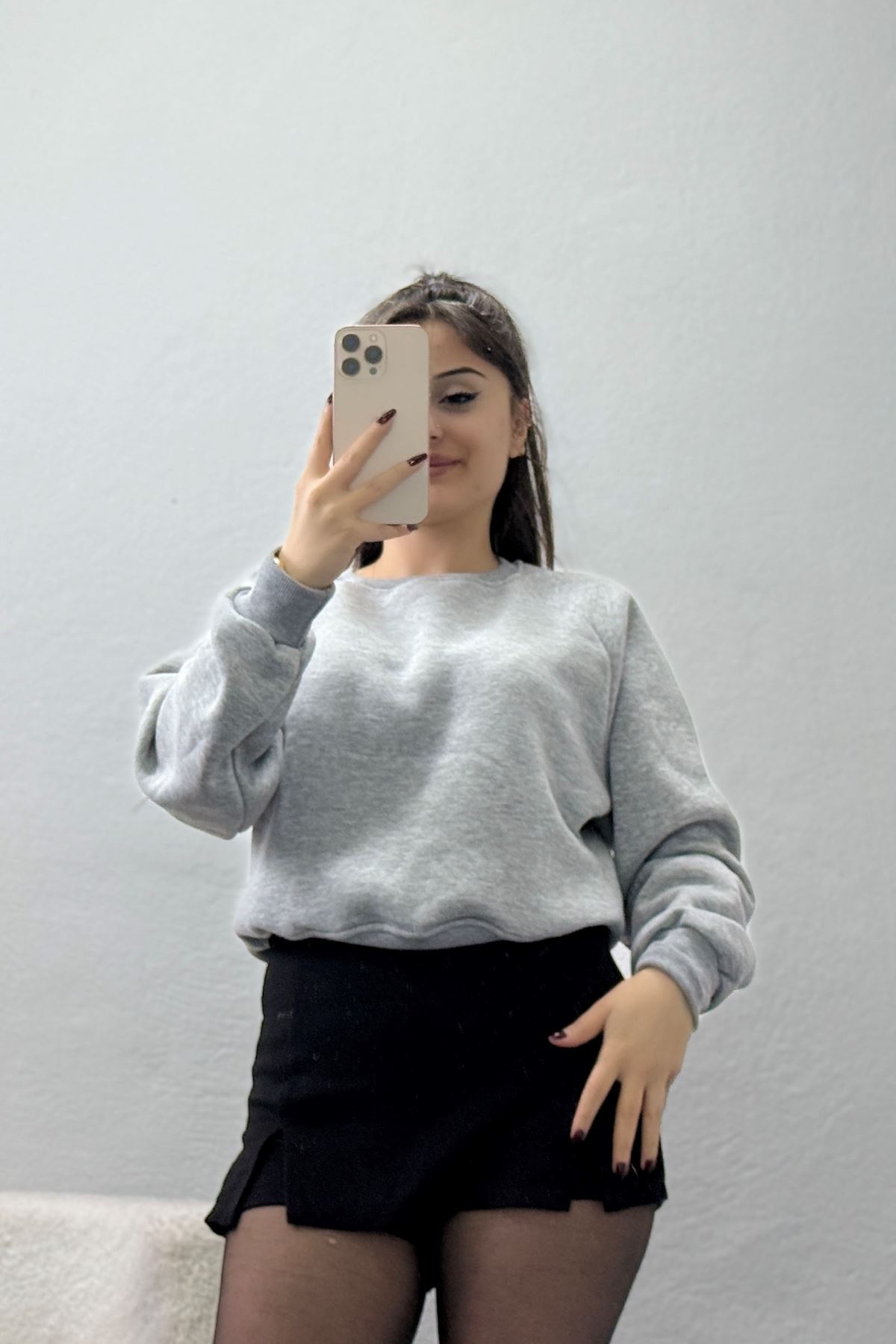 Bisiklet Yaka 3 İplik Sweat Gri - 20958.1878.