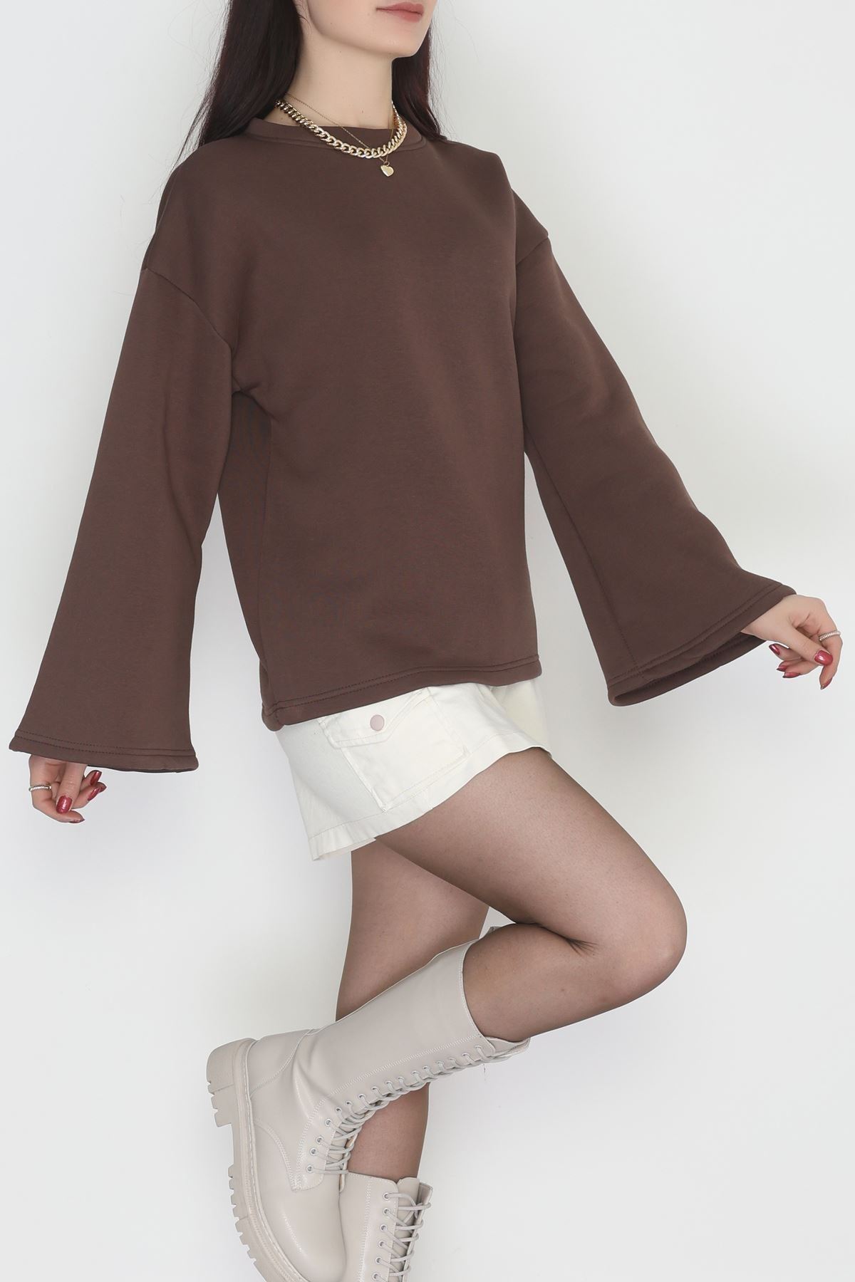 3 İplik Şardonlu İspanyol Kol Sweat Kahve - 42606.1878.