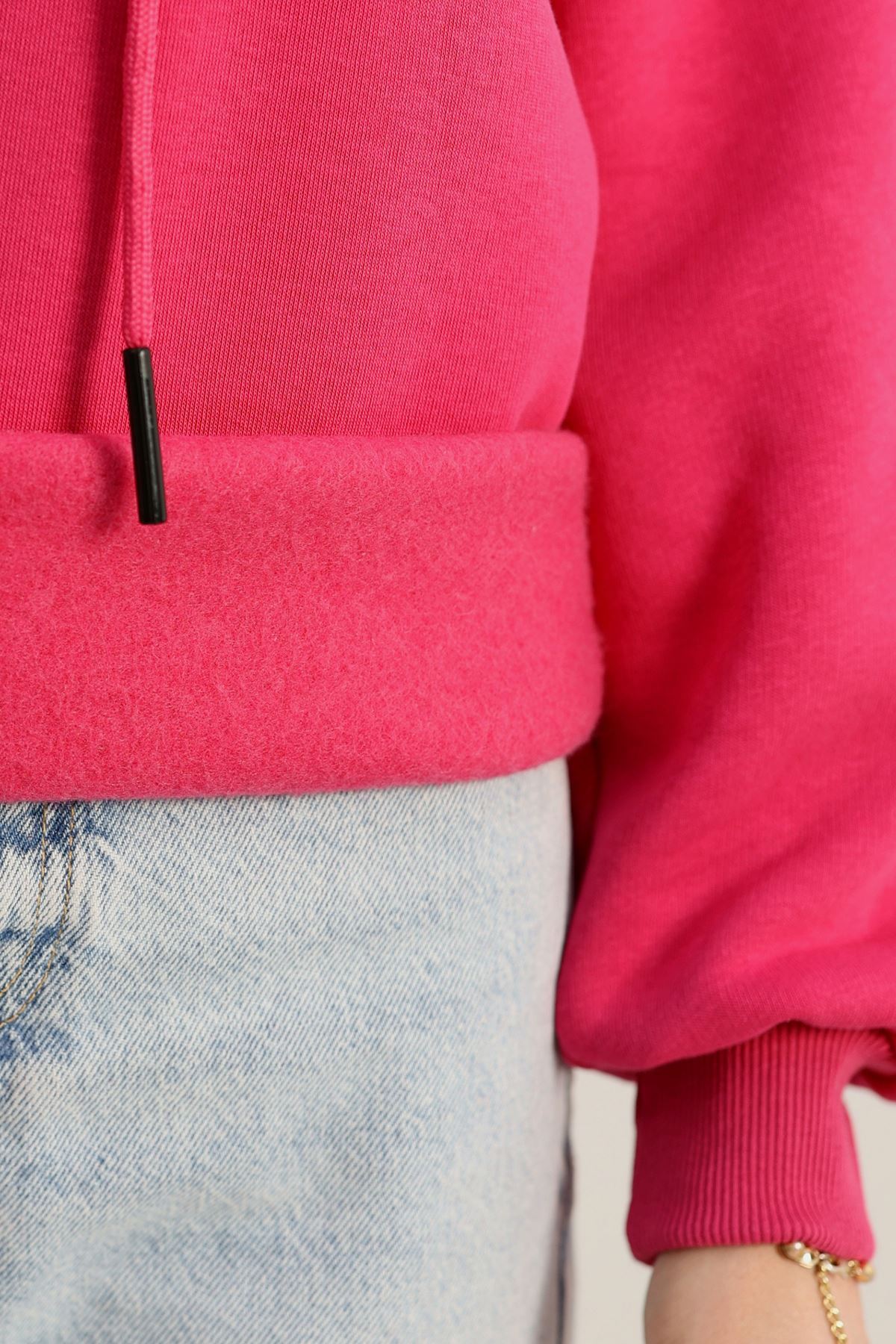 3 İplik Kapşonlu Nakışlı Sweat Fuşyapudra - 42228.1878.