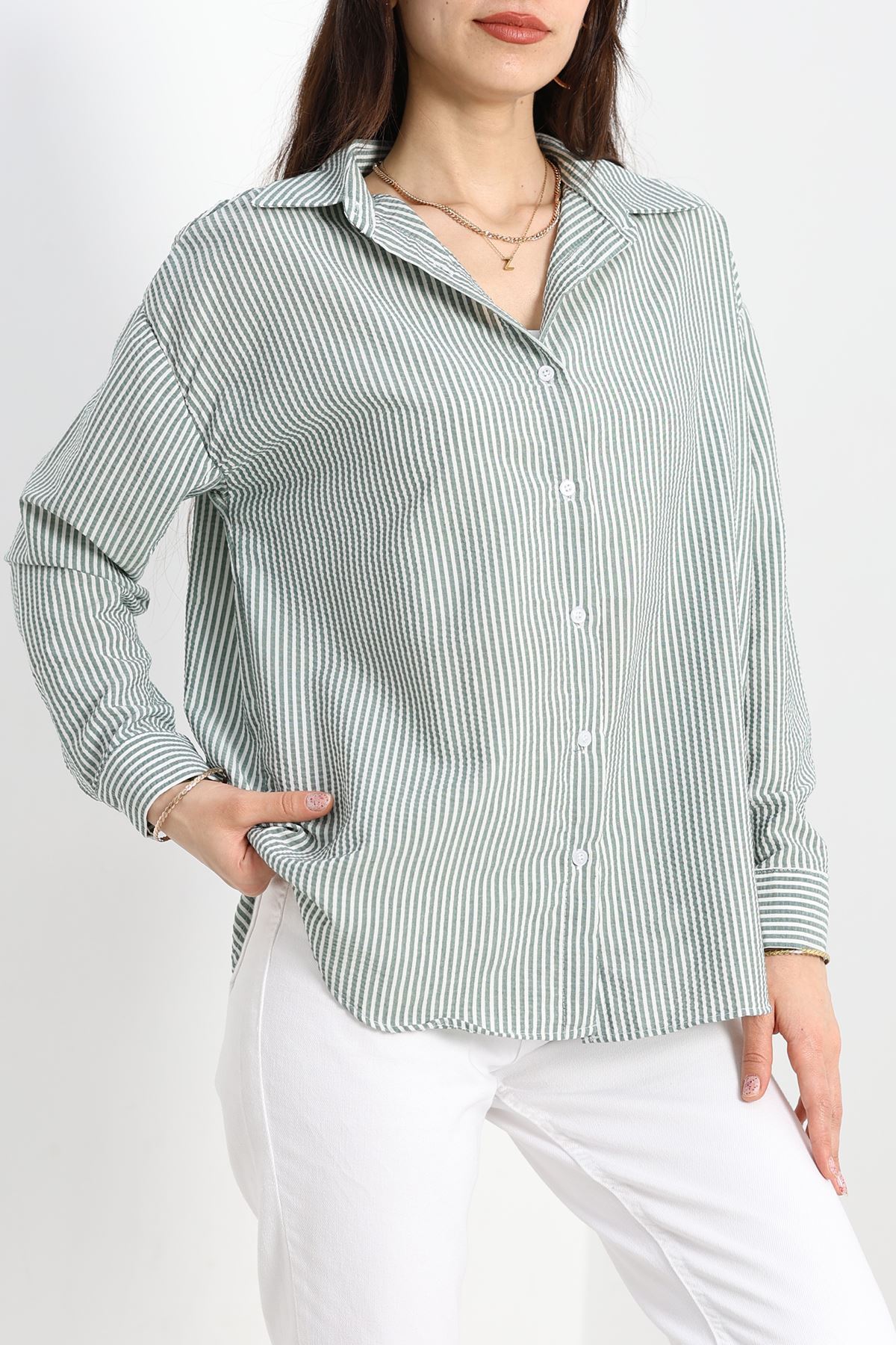 Çizgili Gofre Gömlek Haki - 80020.147.