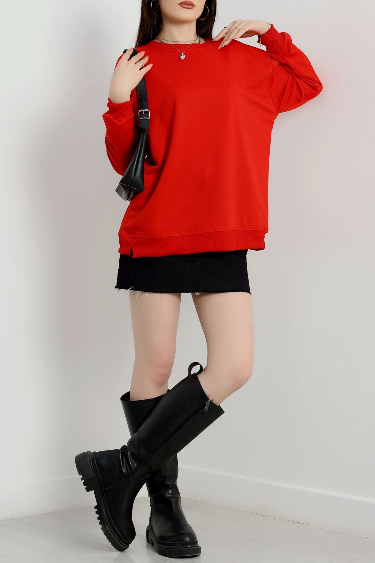 2 İp Bisiklet Yaka Sweat Kırmızı - 20790.1878.