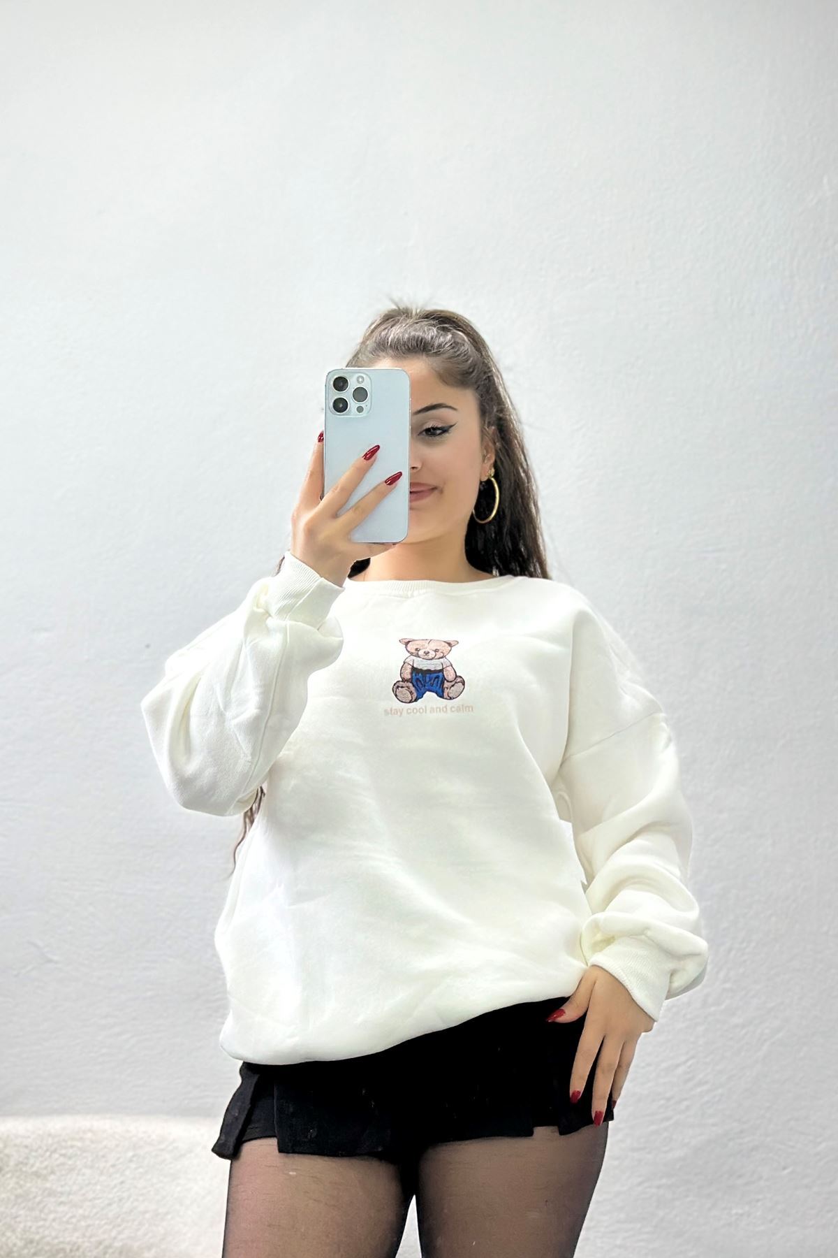 3 İplik Bisiklet Yaka Sweat Beyaz - 42237.1878.