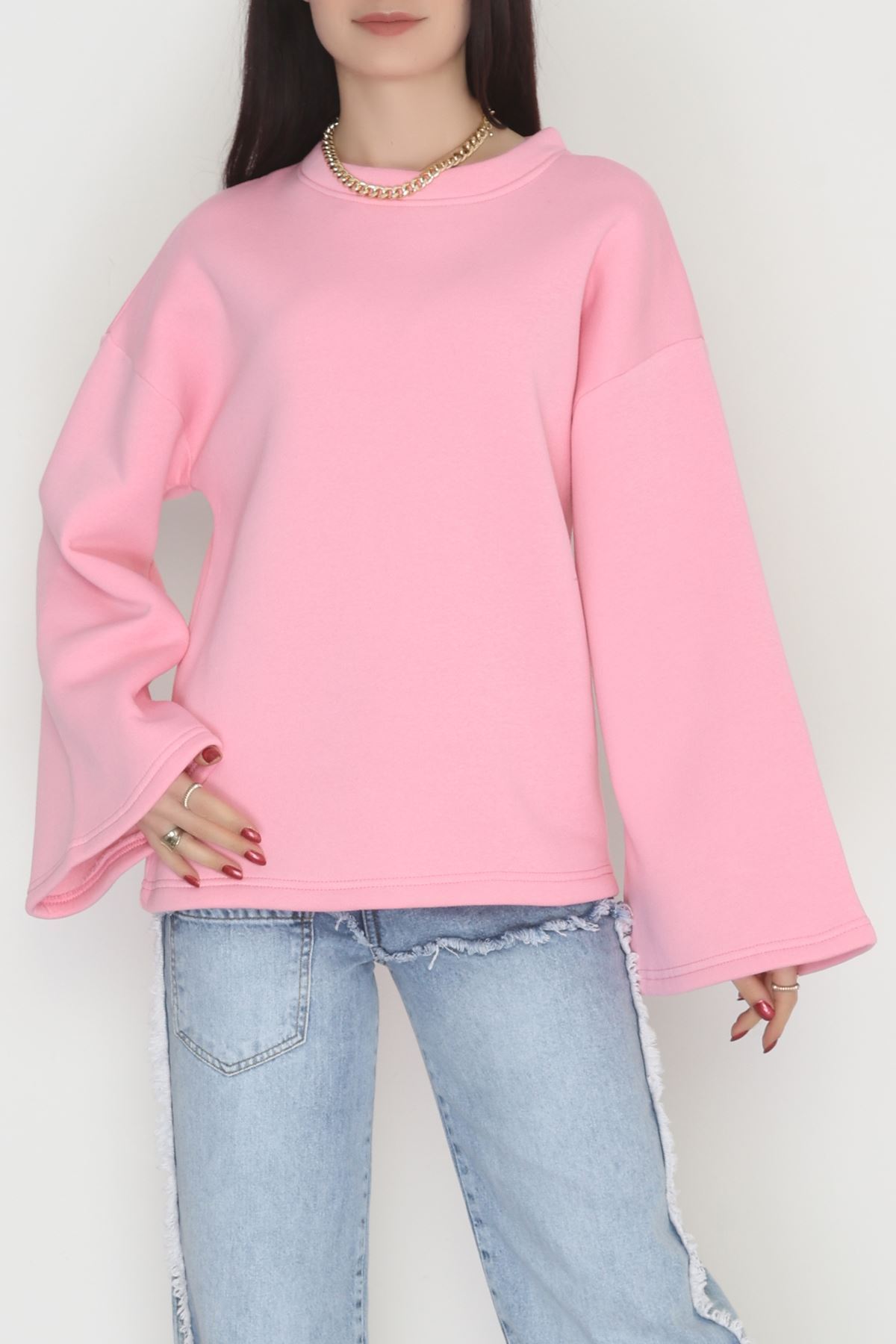 3 İplik Şardonlu İspanyol Kol Sweat Pembe - 42606.1878.