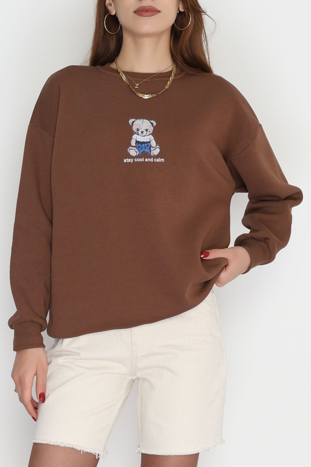 3 İplik Bisiklet Yaka Sweat Kahve - 42237.1878.