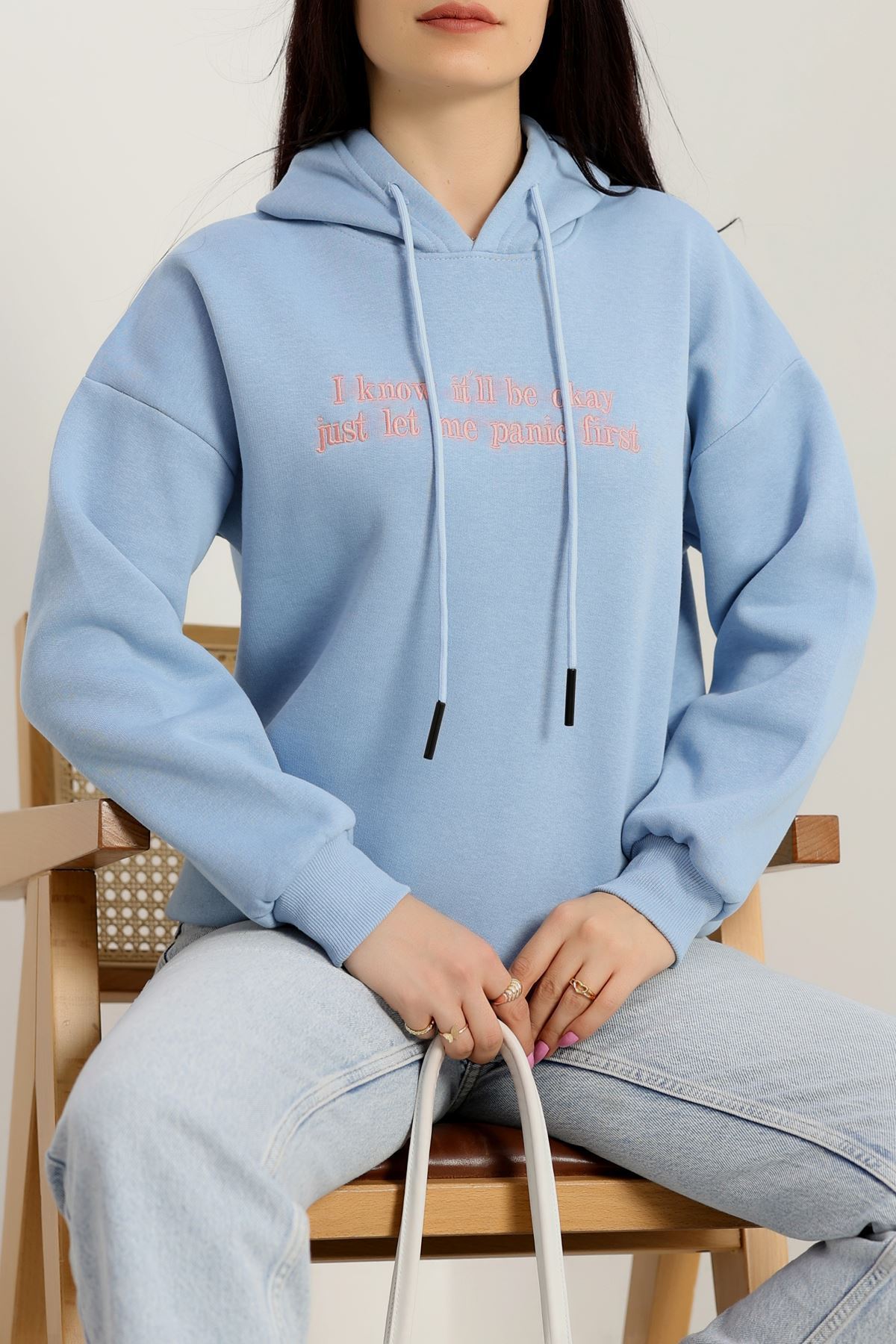 3 İplik Kapşonlu Nakışlı Sweat Bebemavipembe - 42231.1878.