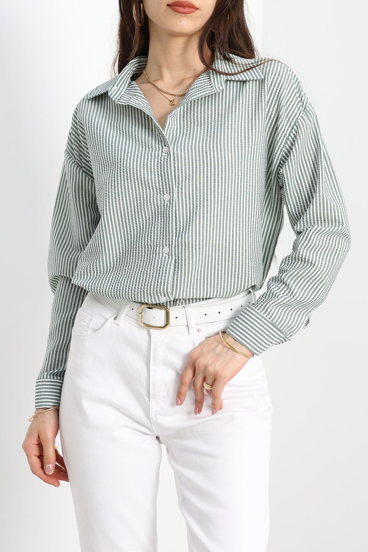 Çizgili Gofre Gömlek Haki - 80020.147.